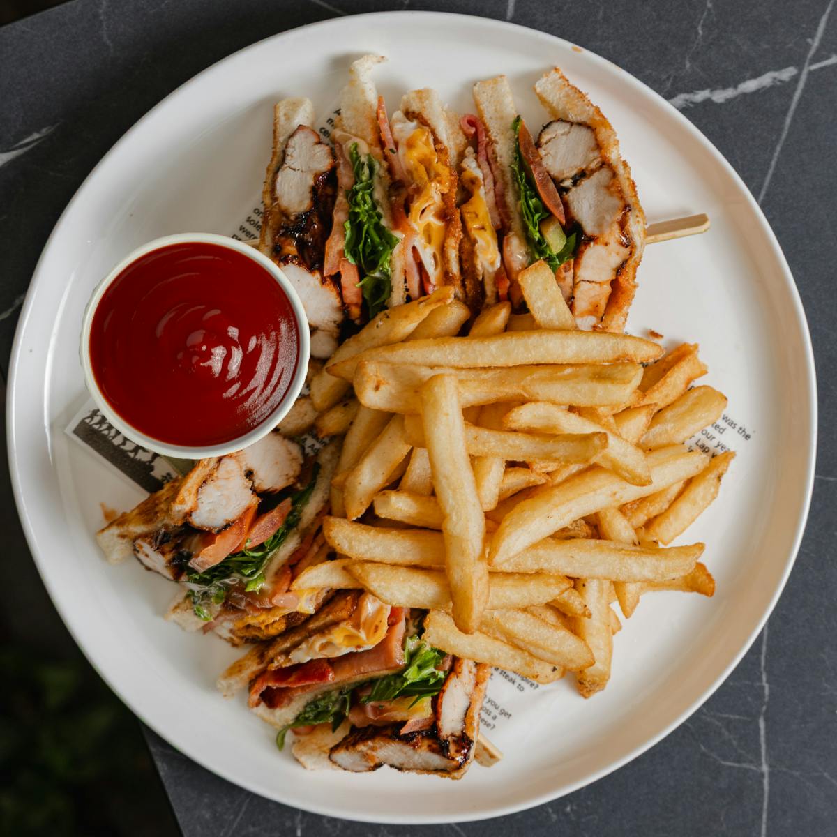 Atrium Club Sandwich ketchup square
